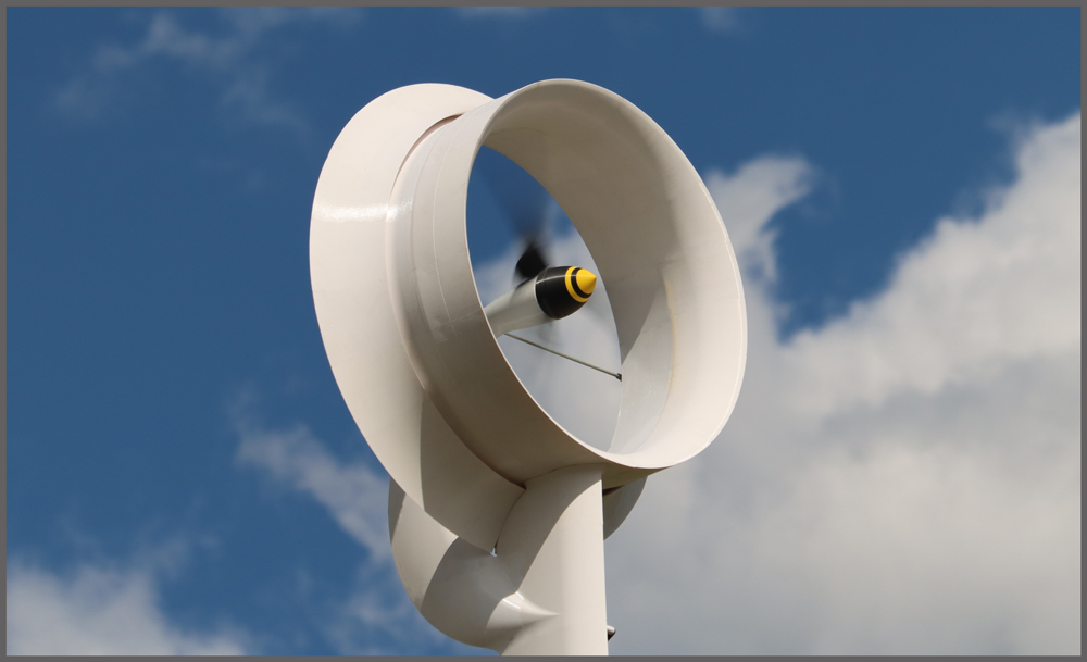 HFI Ducted Wind Turbine with a yellow and black propeller